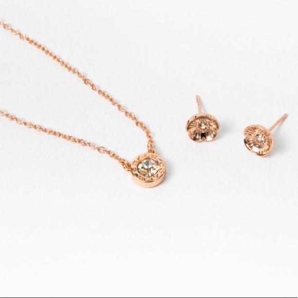 COACH Open Circle Necklace and Tea Rose Stud Set - Picture 3 of 8